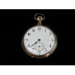 An early 20th century gold plated fob watch, the white enamel 41mm dial with Arabic numerals.
