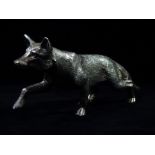 A cast silver model of a stalking fox, Birmingham 1971, maker A.E. Jones, length 16cm, weight 2.