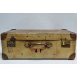 A mid 20th century pig skin suitcase with monogram M.F., width 67 x 40cm.