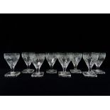 A set of eight Georgian style stemmed glasses, engraved with vine leaves, height 10cm.