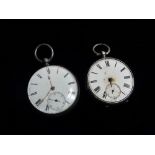 A Victorian silver cased pocket watch with white enamel dial, Roman numerals and subsidiary