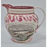 A 19th century Sunderland lustre jug decorated with the ship 'Northumberland', the reverse a view of
