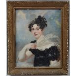 MINIATURE - A fine 19th century miniature on ivory of a young lady in a black silk gown, later frame