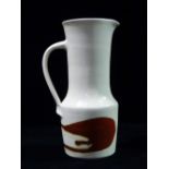 An Alan Brough porcelain studio jug with running brown glaze, impressed AB seal to foot, height