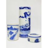 A 20th century Japanese porcelain blue and white bitong, height 15.5cm, together with a similar