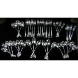 A harlequin suite of 'Old English' and 'Rat Tail' pattern silver cutlery, comprising eight soup