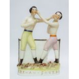 A 19th century Staffordshire Pottery figure 'Heenan-Sayers' bare knuckle boxing bout, on a ground