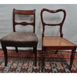 A Victorian beechwood and caned bedroom chair, together with a mahogany Regency dining chair.