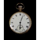 A Swiss Hefik Watch Company 9ct gold cased fob watch, the 42mm white enamel dial with Roman numerals