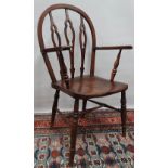 A late 19th/early 20th century style elm, ash and fruitwood Windsor armchair with triple pierced