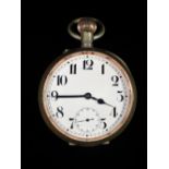 An early 20th century Goliath pocket watch with plated case, the 62mm white enamel dial with