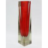 A 1970s red and clear art glass vase, height 25.5cm.