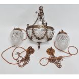 An Edwardian pendant light fitting in classical style with cut glass shade, maxiumum diameter