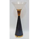 A mid 20th century turned hardwood and brass lamp base, height 48cm.