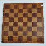 A 19th century, possibly campaign, tambour folding chess board with fabric backing, the board rolls