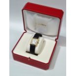 Cartier gentlemans 18ct gold cased wristwatch with original black leather strap, marked to the case