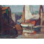 GYRTH RUSSELL (1892-1970) A.R.R. Quayside Sailing Boat Oil on board Signed Framed
