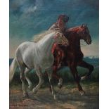JULES CONTANT (1822-1885) Arab With Two Horses Oil on canvas Signed Framed Picture size 59 x 49cm