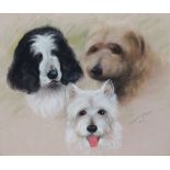 MARJORIE ZAMAN The Three Dogs Pastel Signed and dated 1992 Framed and glazed Picture size 49 x