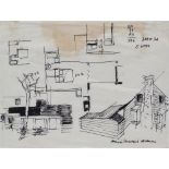 TERENCE SWALES Architectural Study Pen on paper Inscribed ?? Carnegie Avenue Framed and glazed