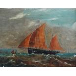 19th Century English School Working Boat With Crew, Scarborough Oil on panel Framed Picture size