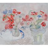 JENNY DEVEREUX (B.1945) Flowers On A Table Watercolour Signed Framed and glazed Picture size 46 x
