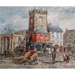 GERALD HODGSON (XX) The Old Market Place, Richmond, Yorkshire Oil on board Signed Framed Picture