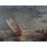 19th Century English School Shipping In Rough Seas Oil on panel Picture size 13 x 16cm
