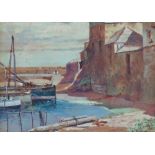 JOHN GUTTERIDGE SKYES (1866-1941) Old Harbour, Newlyn Watercolour Signed Framed and glazed Picture