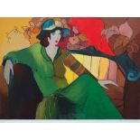 ITZCHAK TARKAY (1935-2012) Woman In A Green Dress Lithograph Signed Framed and glazed Picture size