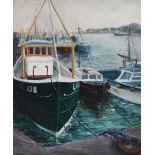 L. TREMBATH Harbour Scene Oil on board Signed Framed Picture size 72 x 60 Overall size 83 x 70cm