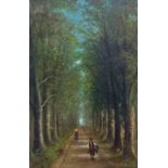 19th Century European School Avenue Of Trees With Figures Oil on panel Indistinctly signed Framed