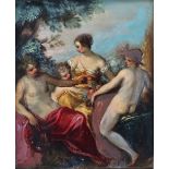 19th Century Italian School Four Figures With Fruit Oil on tin Framed Picture size 22 x 18cm Overall