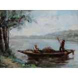 Attributed to Paul Desire Trouillebert Two Figures Fishing Oil on canvas Framed Picture size 26 x