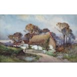 EYRES SIMMONS (1872-1955) The Thatched Cottage Watercolour Signed Framed and glazed Picture size