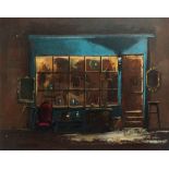 DEBORAH JONES (1921-2012) Antique Shop Window Oil on board Signed Picture size 29 x 37cm