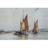 FREDERICK JAMES ALDRIDGE (1850-1933) Working Boats, Sussex Watercolour Signed Framed and glazed