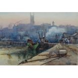 JULIA MEYER Penzance Dry Docks Watercolour Signed Framed and glazed Picture size 24 x 34cm Overall