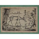18th Century North European Shepherd and Skeletal Horse Ink on paper Inscribed to verso Picture size