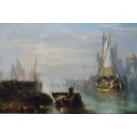 STANLEY 19th Century Dutch School Shipping At Dawn Oil on canvas Signed Framed Picture size 39 x