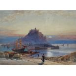 THOMAS HART (1830-1916) St Michael's Mount From The Causeway Watercolour Signed Framed and glazed