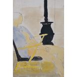 JOHN EMANUEL (B.1930) Seated Figure In Grey With Stove Gouache Signed and dated 1986 Montpellier