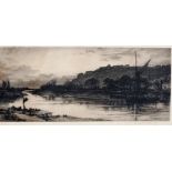 HENRY MACBETH-RAEBURN (1860-1947) Scottish A River Estuary Beside A Town With Boats Monochrome