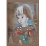 MILY POSSOZ (1888-1968) Girl With Cat Hand coloured lithograph 22/50 Signed Framed and glazed