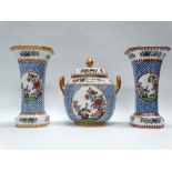 Spode Copeland China - A bullet shaped twin handled pot pourri vase, together with two squared