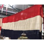 FLAGS - Tri coloured banner, red, white and blue striped, 383 x 128cm.