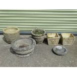 Urns and planters - A selection of urns and planters, to include a pair of Cotswold Studios square