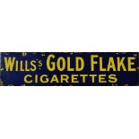 Vitreous Enamel advertising sign - 'Wills's 'Gold Flake' cigarettes, yellow on navy blue, 23 x 91.