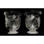 Victorian Fernware Glass - A pair of pedestal glass finger bowls/goblets with wheel cut decoration
