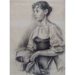 G. WILSON Woman Collecting Swedes Charcoal Signed and dated 23.11.95 Framed and glazed Picture